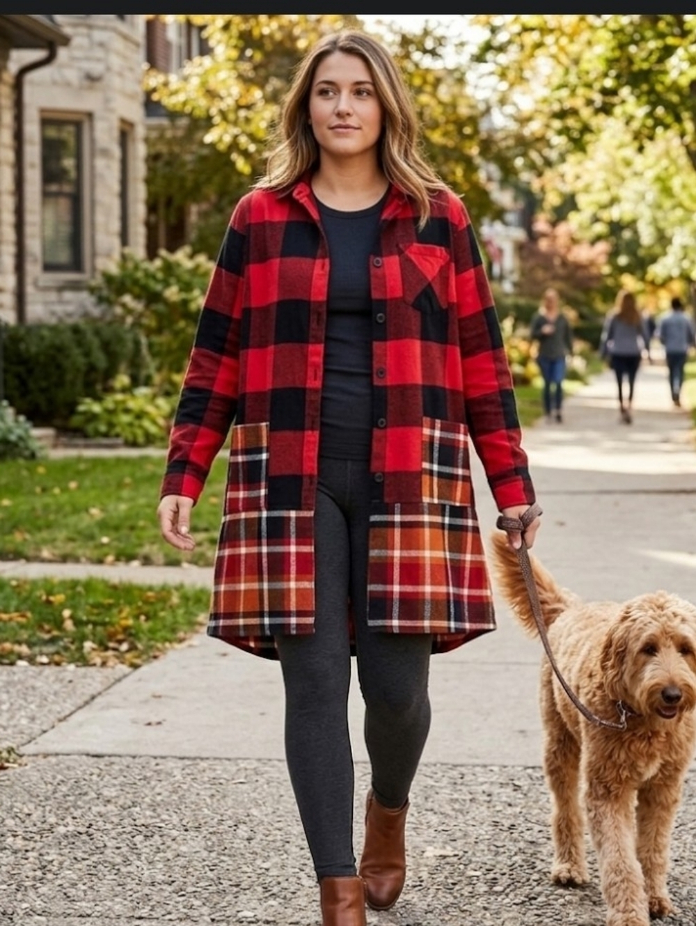 Red Plaid Duster XL Upcycled Shirt-coat Handmade